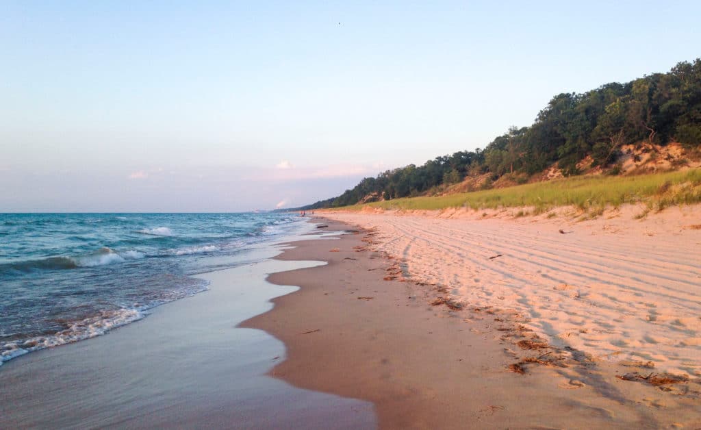 waves rolling on on the Indian Dunes State Park Along Lake Michigan
