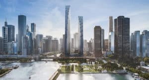 A rendering showing how the new project will look among the Chicago skyline