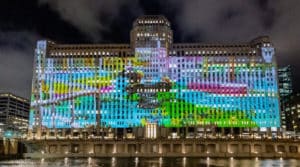 Image showing previous projections on the façade of Merchandise Mart for Chicago's renowned ART on THE MART visuals