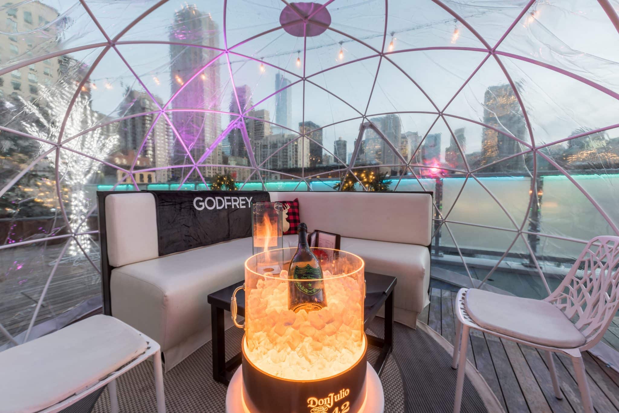 Inside an igloo on Godfrey Hotel's Chicago rooftop