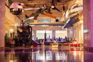 Image showing planes, trains and space equipment on show inside the Museum of Science and Industry in Chicago