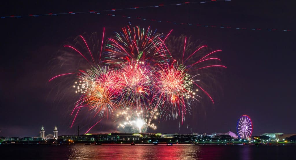  a summer firework show above Navy Pier in Chicago