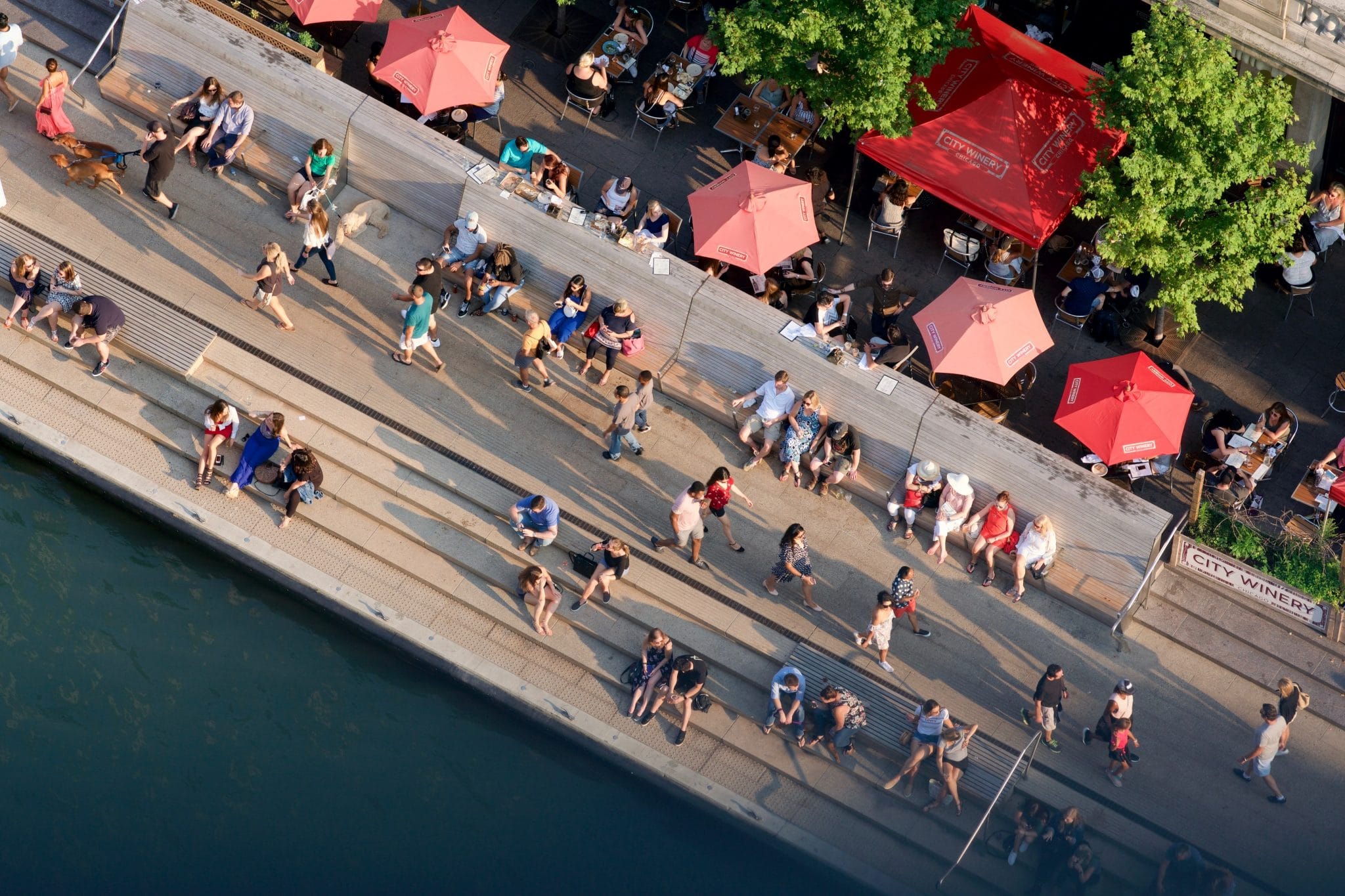 Photo of people relaxing on Chicago Riverwalk