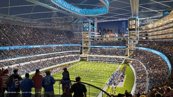 Rendering of interior of Soldier Field with dome added