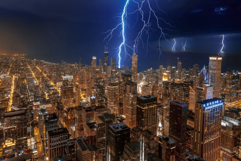 Lightning striking Chicago buildings