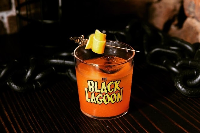 Close up of customized Black Lagoon cocktail
