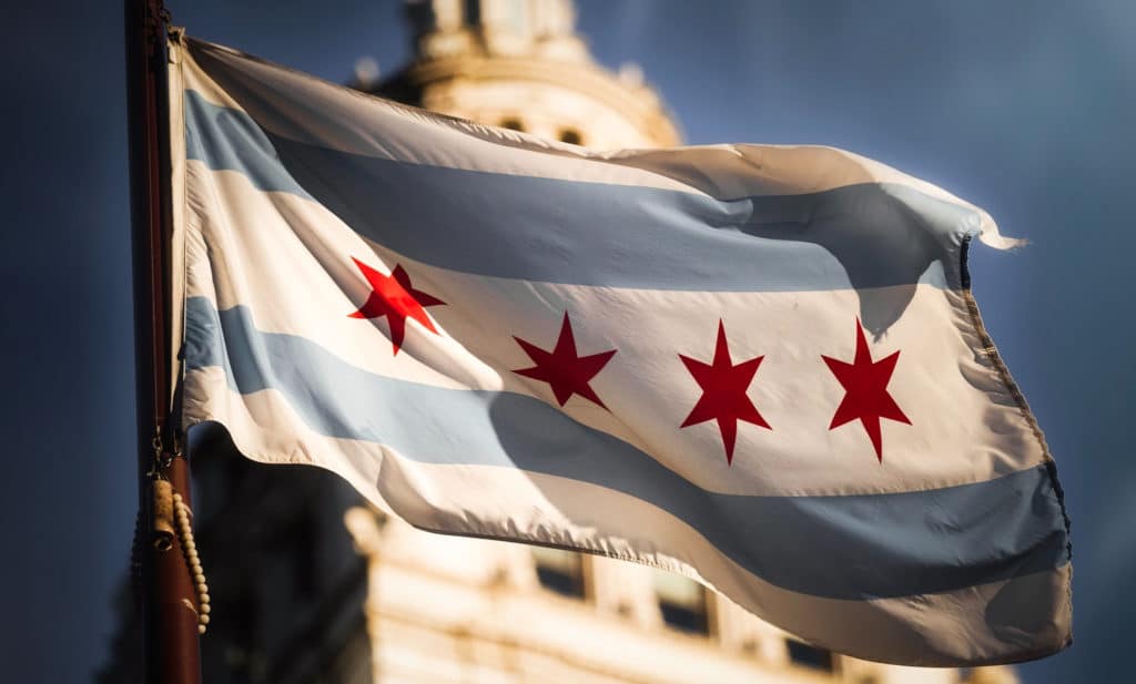 Image showing the Chicago flag waving in the wind in Chicago