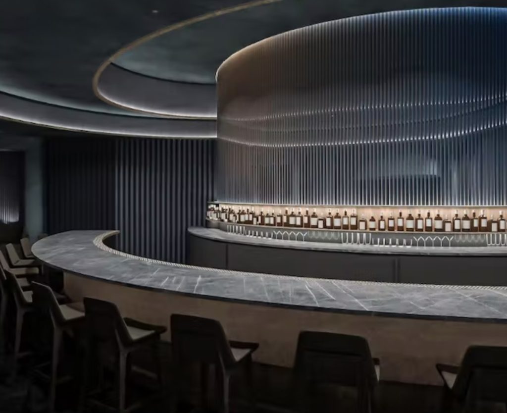 Rendering of the interior of the bar shows futuristic seating