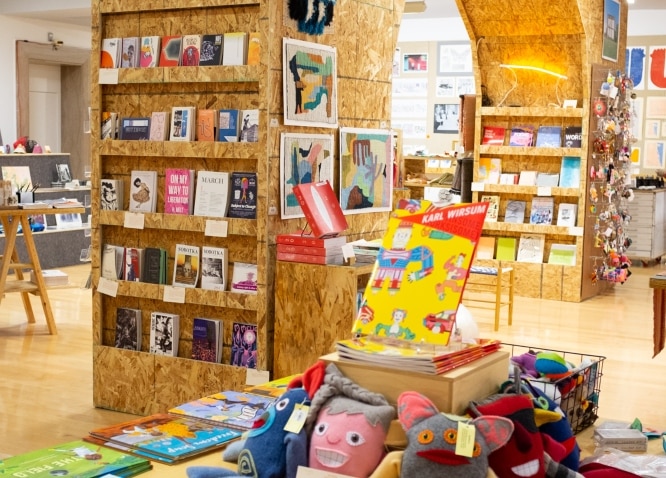 Interior of the gift shop shows toys and books