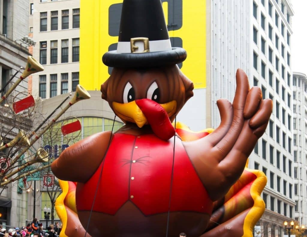 Chicago Thanksgiving Parade shows a turkey float