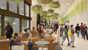 Rendering of the indoor cafe at the Obama Center
