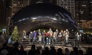 Choir group performing at Cloudgate