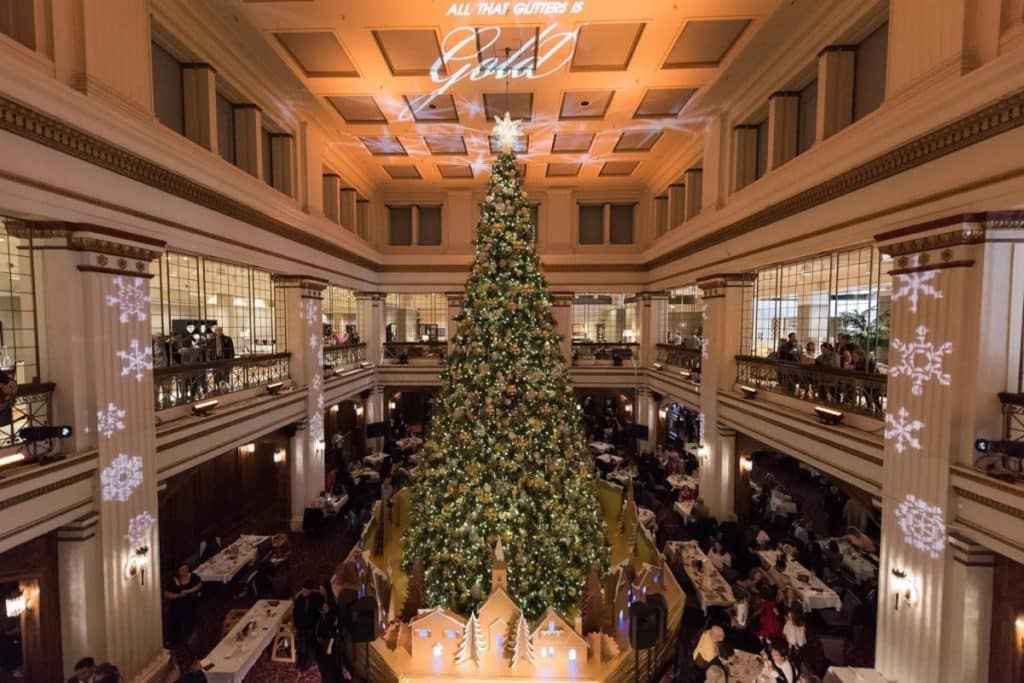 The great tree at Macys Walnut Room decorated for Christmas