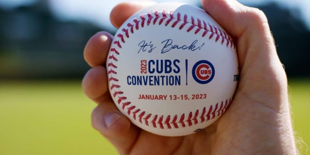 Baseball with the Cubs Convention logo.