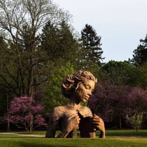 Photo of the Daniel Popper sculpture "Hallow" on show at the Morton Arboretum in Chicago