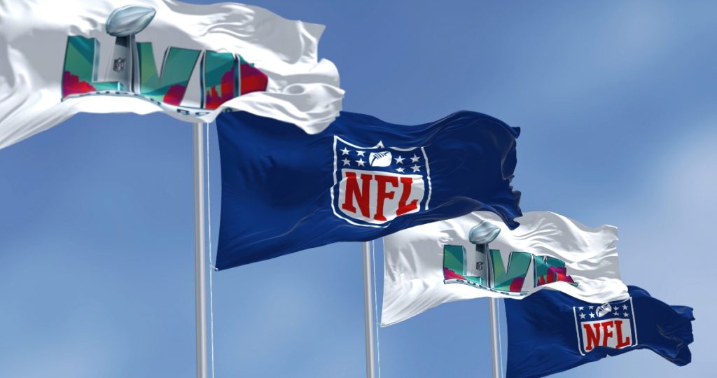 NFL flags pictured in a row