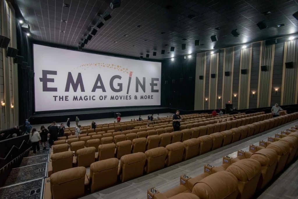 Rendering of Emagine entertainment movie theater screen and seating.