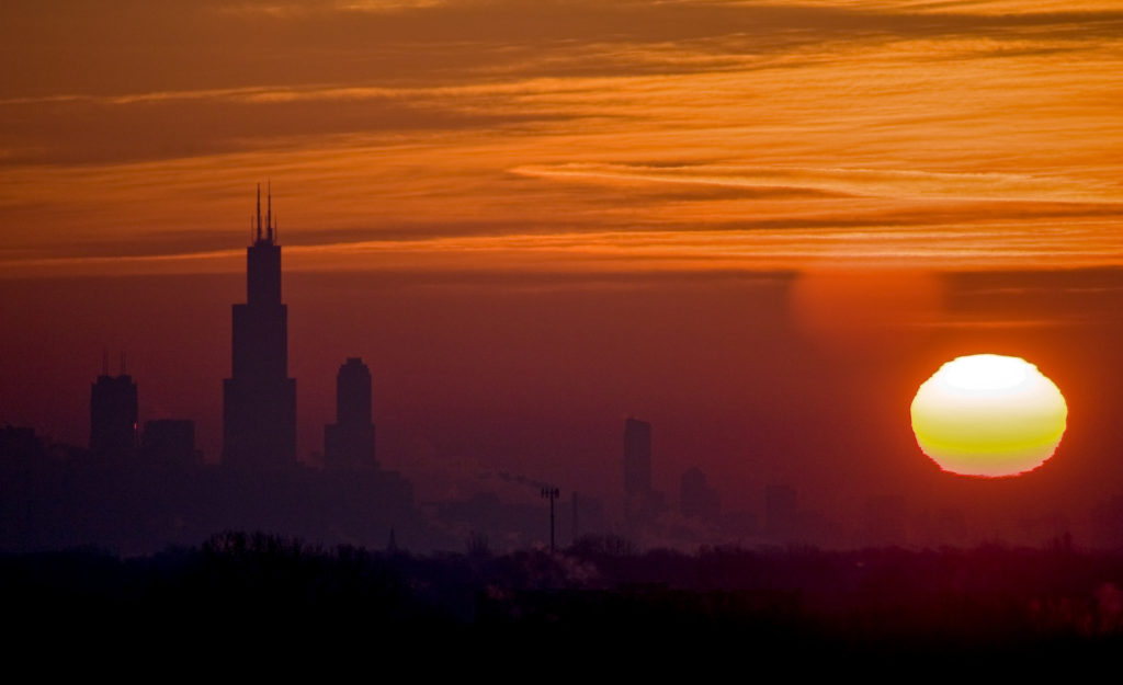 Image showing a sunset over the City of Chicago and the Chicago skyline