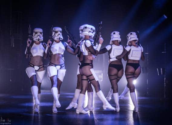 Empire Strips Back performers on stage in costume