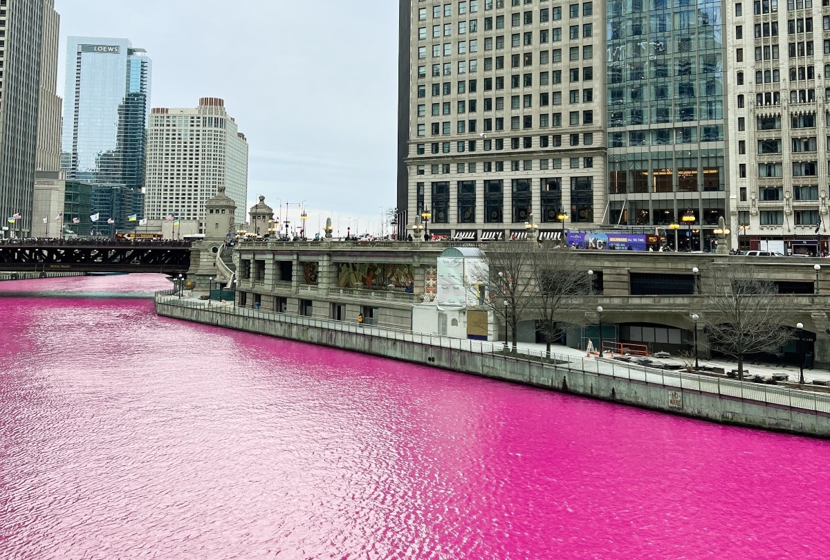 The City of Chicago Dyes All 156 miles Of The Chicago River Pink To