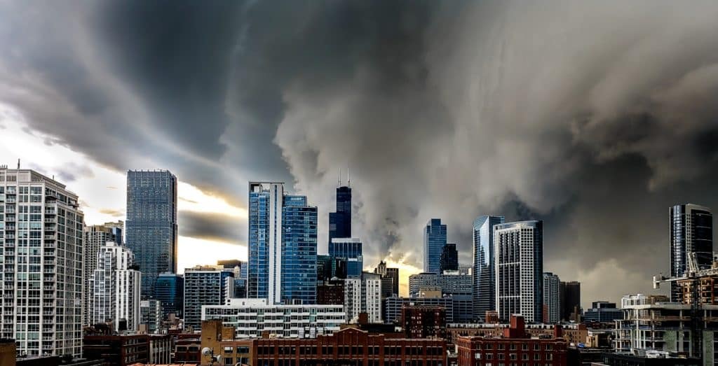 Chicago skyline as big storm clouds approach