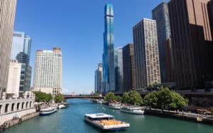 Image showing the new supertall luxury St. Regis Chicago tower standing above the Chicago River