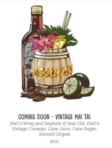 Image of the Vintage Mai Tai which will use ingredients from the 1940s, as seen on the Bamboo Room menu