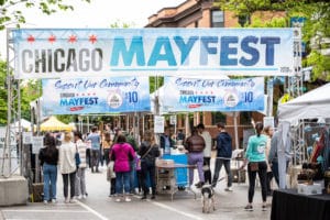 Mayfest welcome banner pictured in Lincoln Park
