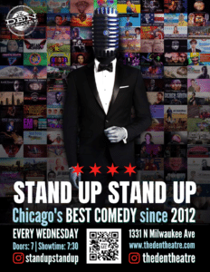 QR code and graphic for Stand Up Stand Up comedy show