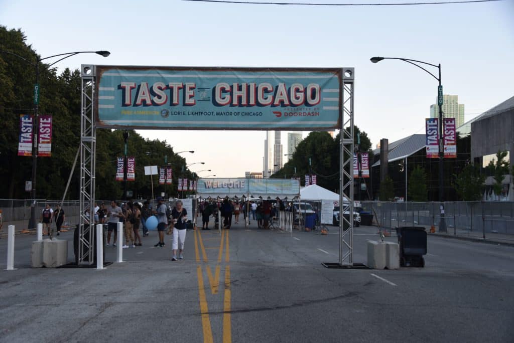 aste of Chicago front entrance and sign banner on Columbus Drive in Grant Park