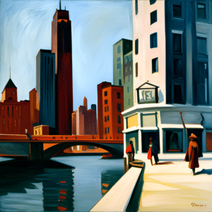 Image showing Chicago as if painted by Edward Hopper using Tome.app