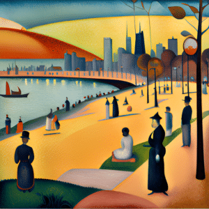 Chicago as if painted by Georges Seurat created using AI