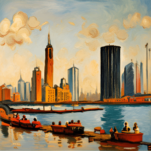Image showing Chicago as if painted by Claude Monet created using AI 