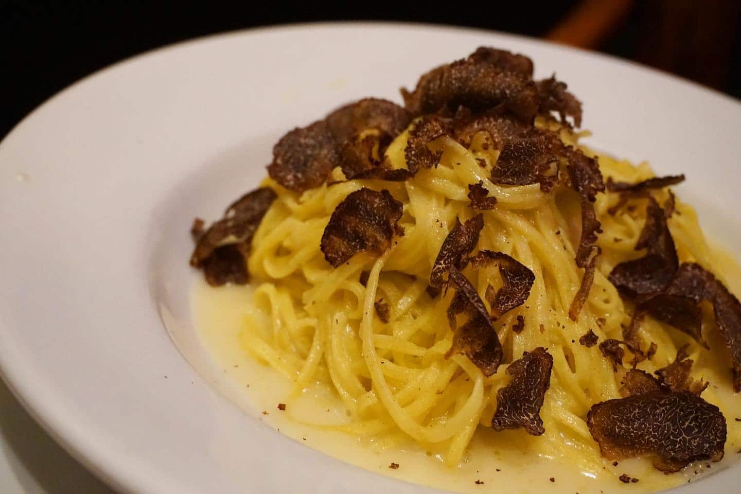 bucatini with lemon sauce and truffles on top from Riccardo's Trattoria