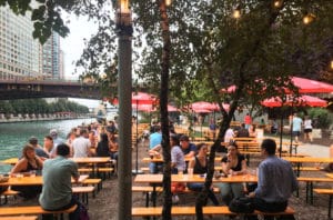 Image showing people enjoying drinks at the Northman Beer & Cider Garden by the Chicago Riverwalk in Chicago