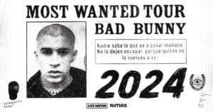 Image showing the Bad Bunny tour poster for his upcoming 2023 Most Wanted Tour