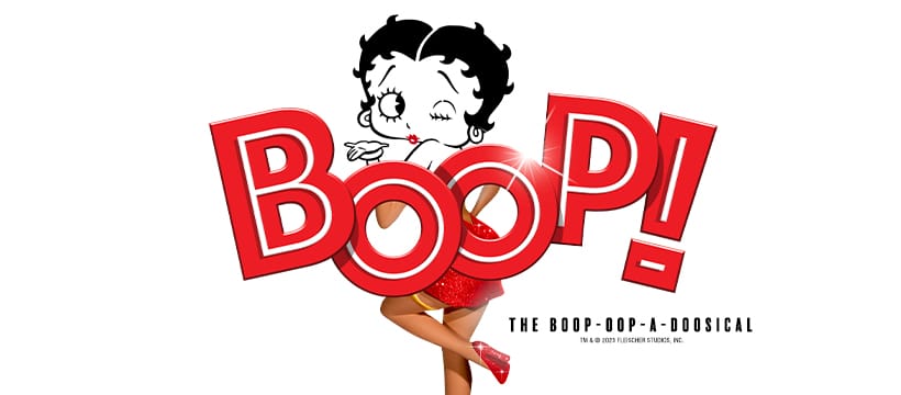 cartoon BETTY BOOP with red boop lettering on top of a white background