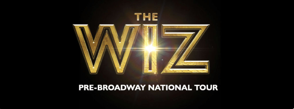 the poster for the wiz with gold shining letters displaying with wiz 