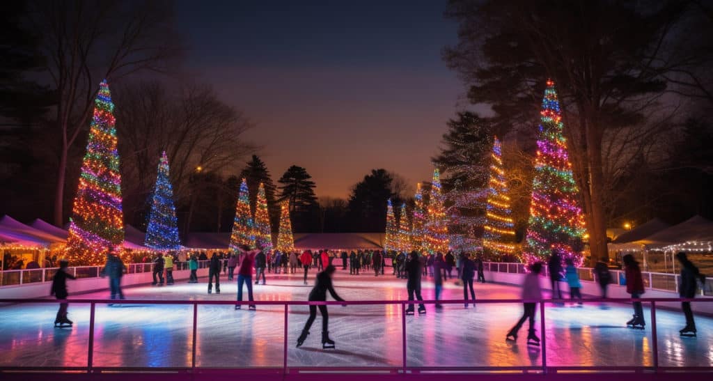 Image showing an ice rink and illuminated trees at the Winter Realms experience coming to Wisconsin