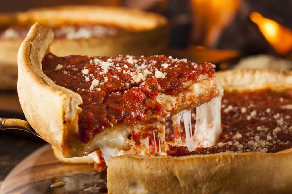 Chicago Style Deep Dish Cheese Pizza with Tomato Sauce