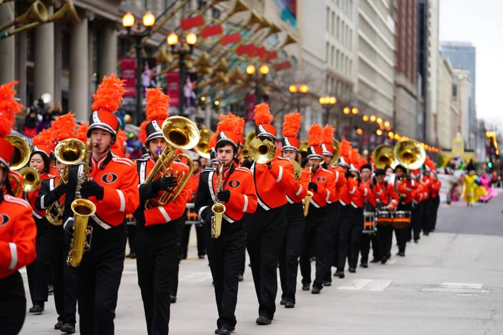 Orange High School Musical Marching band of Pepper Pike, Ohio marched in 2019 Uncle Dan's Chicago Thanksgiving Parade